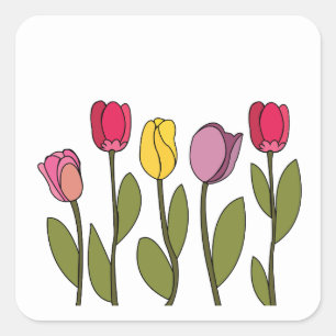 Tulp Kleurrijke Bloemen Tulp Vierkante Sticker