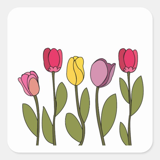 Tulp Kleurrijke Bloemen Tulp Vierkante Sticker (Voorkant)