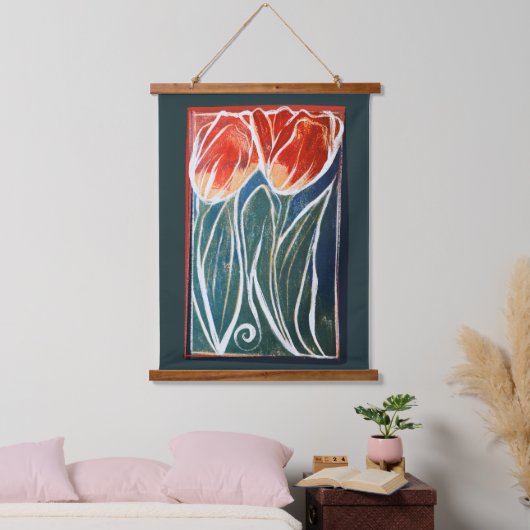 Tulp Kunstblauw en rode tulpen Hangend Wandkleed (Slaapkamer)