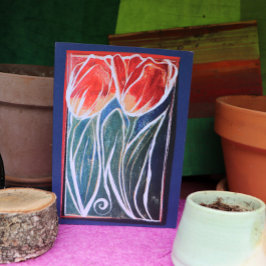 Tulp Kunstblauw en rode tulpen Kaart