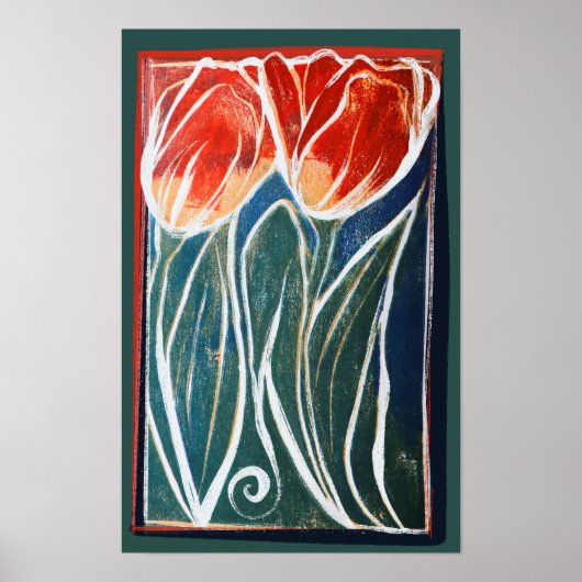 Tulp Kunstblauw en rode tulpen Poster (Voorkant)