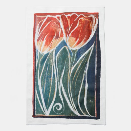 Tulp Kunstblauw en rode tulpen Theedoek (Verticaal)