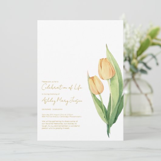 Tulp Levensviering Funeral Invitatie Kaart (Staand voorkant)