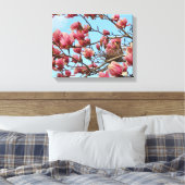 Tulp Magnolia boom met Birdsnest op Canvas (Insitu (Slaapkamer))