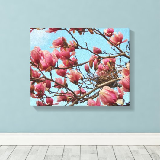 Tulp Magnolia boom met Birdsnest op Canvas (Insitu (Houten vloer))