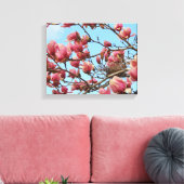 Tulp Magnolia boom met Birdsnest op Canvas Afdruk (Insitu (Woonkamer))