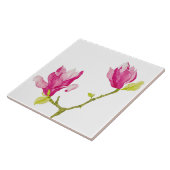 Tulp Magnolia's op een keramische Tegel (1) Tegeltje (Zijkant)