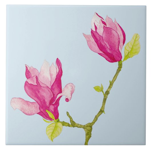Tulp Magnolia's op een keramische Tegel (2) Tegeltje (Voorkant)