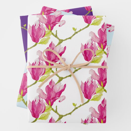 Tulp Magnolia's op een wikkelpapier Set Inpakpapier Vel (In situ)