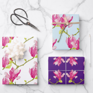 Tulp Magnolia's op een wikkelpapier Set Inpakpapier Vel
