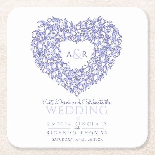 Tulp met inkt tekenmonogram bruin kartonnen onderzetters (Voorkant)