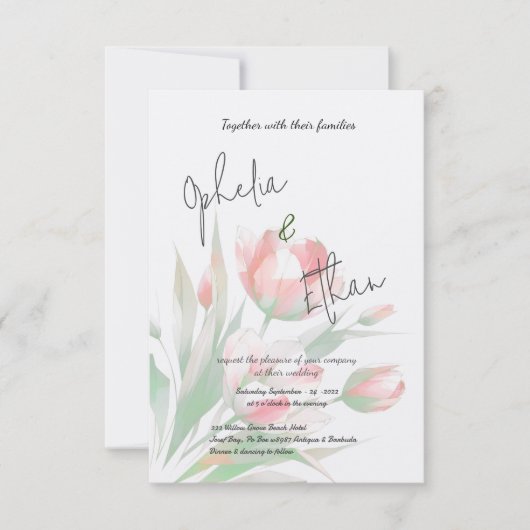 Tulp Minimalistisch blush roze Kaart (Voorkant)