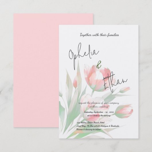 Tulp Minimalistisch blush roze Kaart (Voorkant / Achterkant)