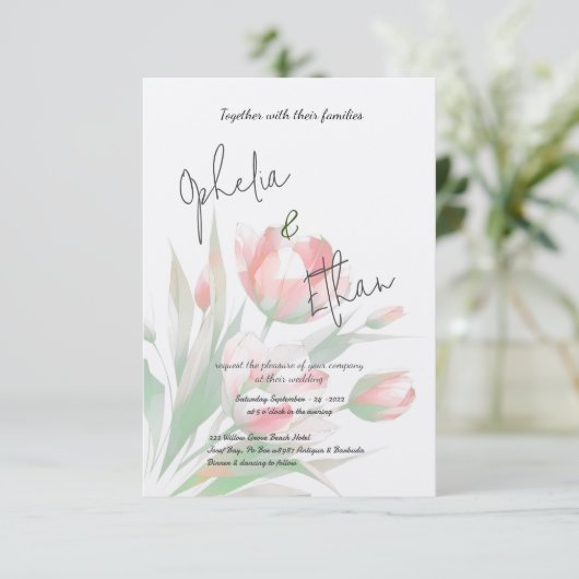 Tulp Minimalistisch blush roze Kaart (Staand voorkant)