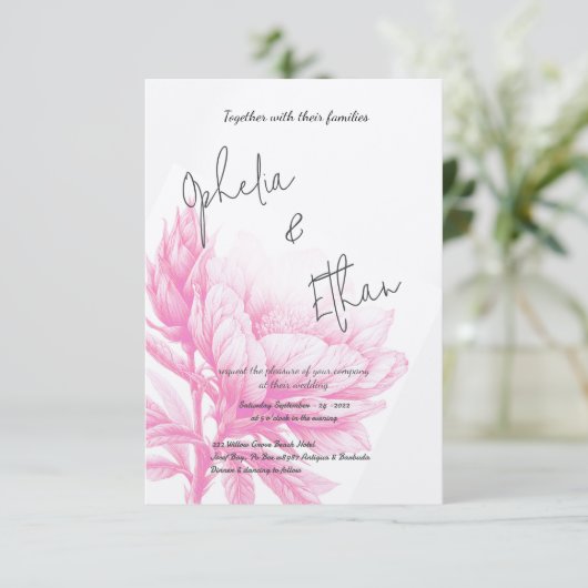 Tulp Minimalistisch blush roze Uitnodiging (Staand voorkant)