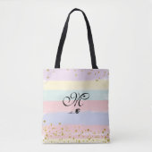 *~* Tulp Monogram Doodle Gold Glitter Pastel Tote Bag (Voorkant)