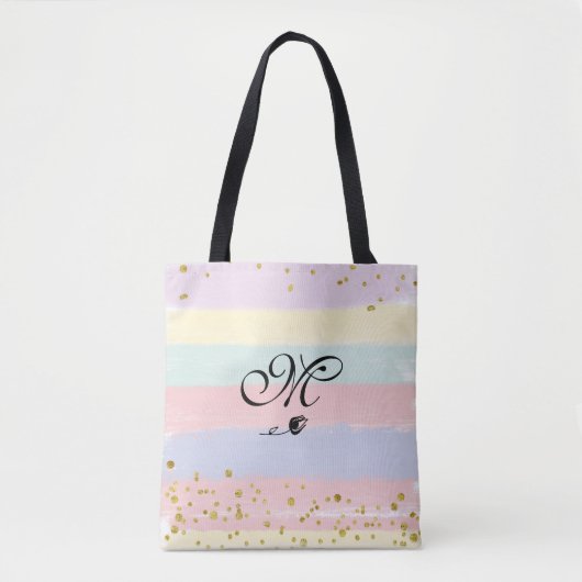 *~* Tulp Monogram Doodle Gold Glitter Pastel Tote Bag (Voorkant)