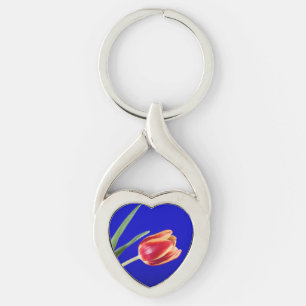 Tulp op blauwe achtergrond sleutelhanger