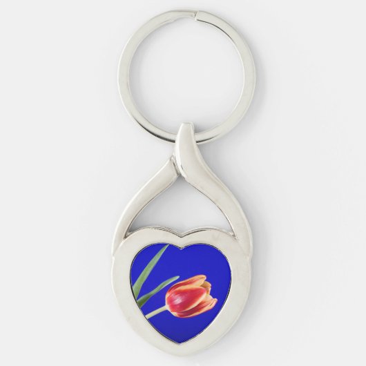 Tulp op blauwe achtergrond sleutelhanger (Voorkant)