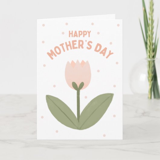 Tulp op gestippelde achtergrond Moederdag kaart (Voorkant)