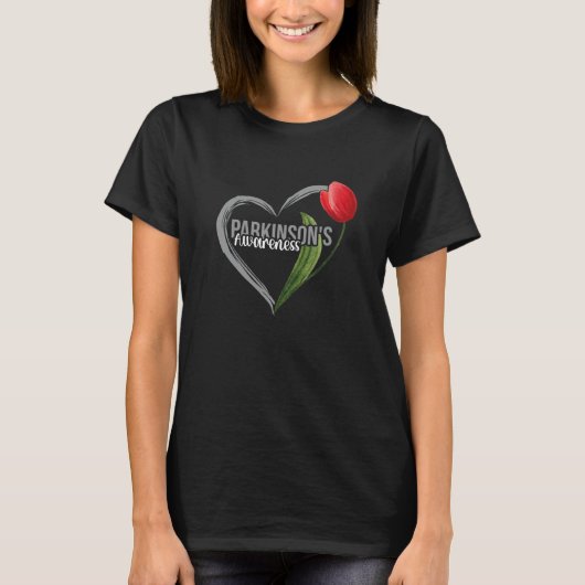 Tulp Parkinson Bewustzijn Hart Tulp Bloem T-shirt (Voorkant)