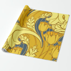 Tulp Patronenprint: Geel Blauw Art Nouveau Cadeaupapier