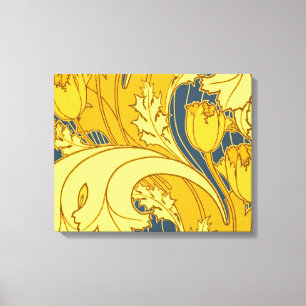 Tulp Patronenprint: Geel Blauw Art Nouveau Canvas Afdruk