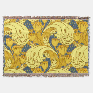 Tulp Patronenprint: Geel Blauw Art Nouveau Deken