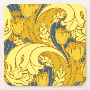 Tulp Patronenprint: Geel Blauw Art Nouveau Kartonnen Onderzetters