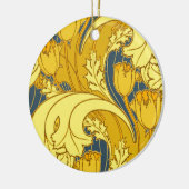 Tulp Patronenprint: Geel Blauw Art Nouveau Keramisch Ornament (Links)