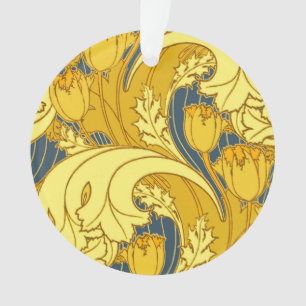 Tulp Patronenprint: Geel Blauw Art Nouveau Ornament