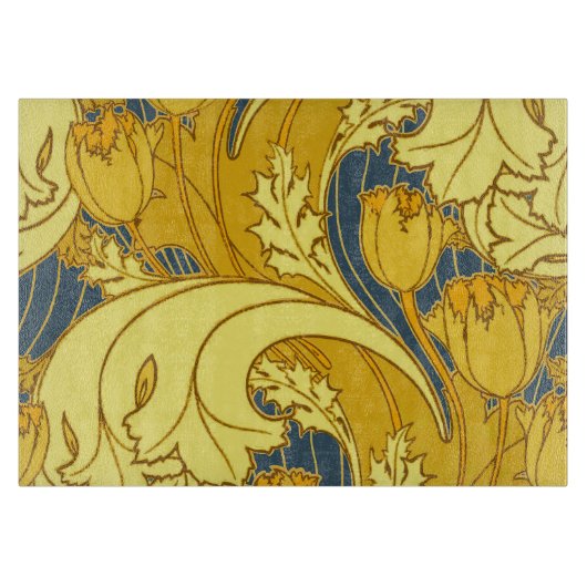 Tulp Patronenprint: Geel Blauw Art Nouveau Snijplank (Voorkant)