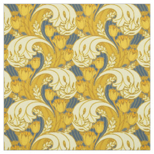 Tulp Patronenprint: Geel Blauw Art Nouveau Stof