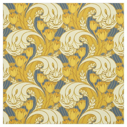 Tulp Patronenprint: Geel Blauw Art Nouveau Stof (Swatch)