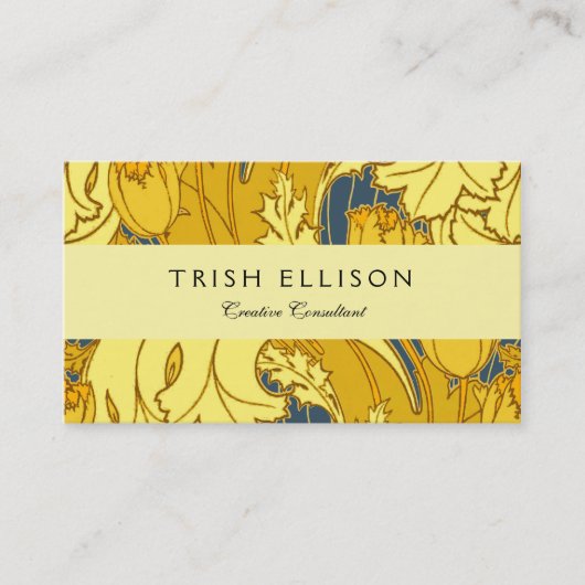 Tulp Patronenprint: Geel Blauw Art Nouveau Visitekaartje (Voorkant)