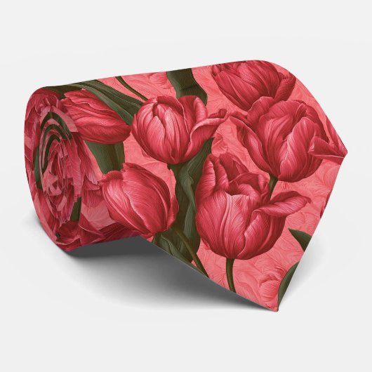 Tulp Patroon Vader Dag Budget Bruiloft Stropdas (Opgerold)
