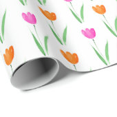 Tulp-patroon voor hot-roze en Oranje Waterverf Cadeaupapier (Rol Hoek)