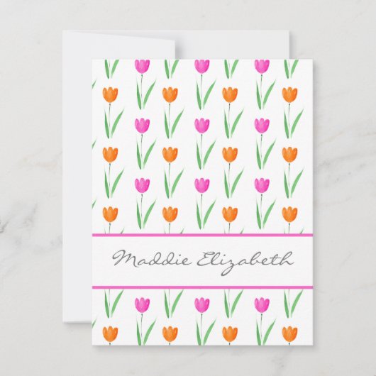 Tulp-patroon voor hot-roze en Oranje Waterverf Notitiekaartje (Voorkant)