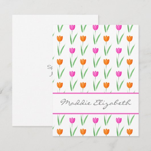 Tulp-patroon voor hot-roze en Oranje Waterverf Notitiekaartje (Voorkant / Achterkant)