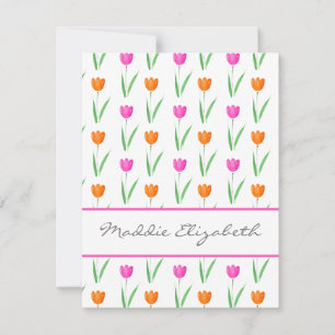 Tulp-patroon voor hot-roze en Oranje Waterverf Notitiekaartje