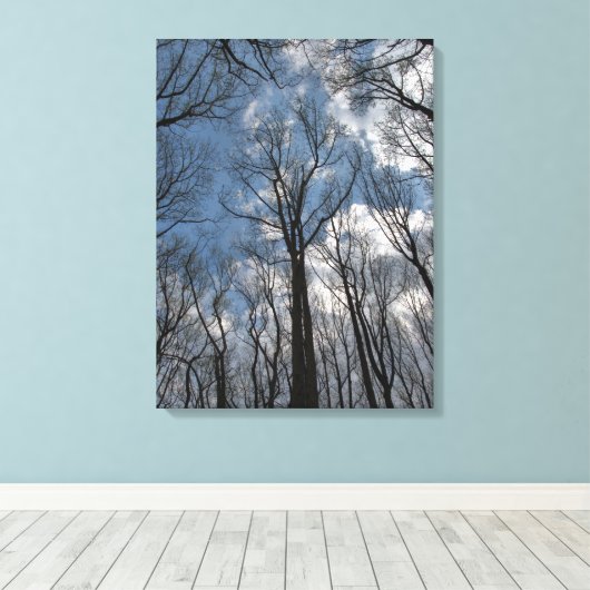  Tulp Populierbomen Bewolkte Blauwe Hemel Canvas Afdruk (Insitu (Houten vloer))