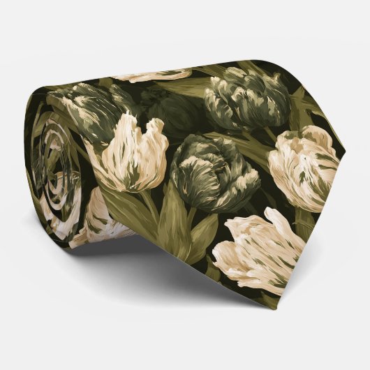 Tulp Print Echtgenoot Zomer Bruiloft Stropdas (Opgerold)