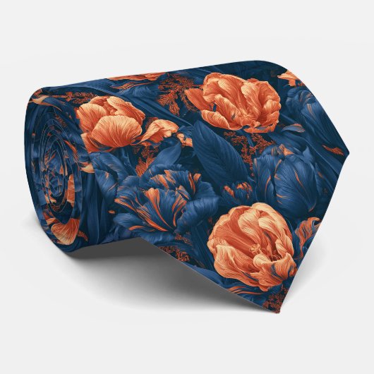 Tulp Print Vader Bruidegom Lente Bruiloft Stropdas (Opgerold)