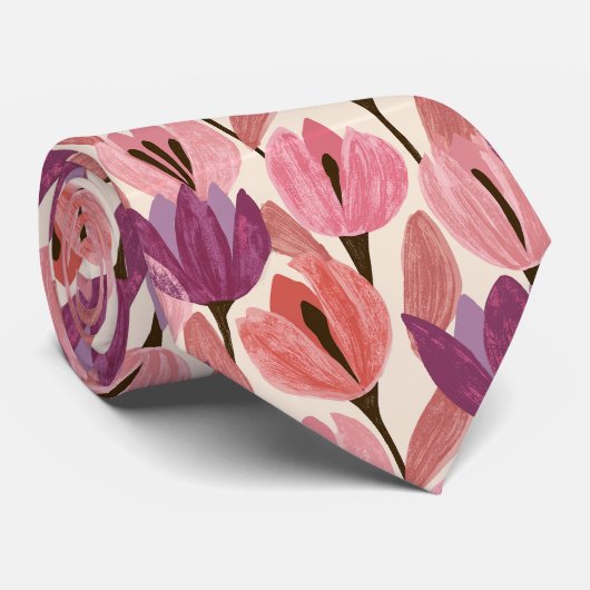 Tulp Print Vader Bruidegom Ontvangst Trouw Stropdas (Opgerold)