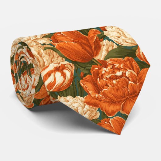 Tulp Print Vader Dag Wilde Bloem Bruiloft Stropdas (Opgerold)