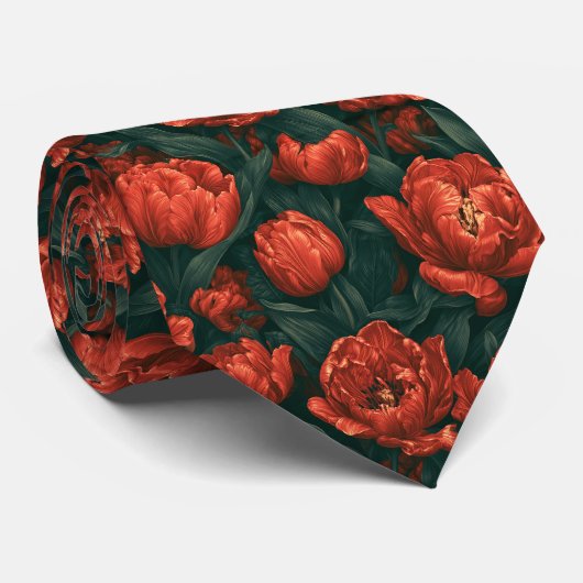 Tulp Print Verlovingsfeest Boho Bruiloft Stropdas (Opgerold)