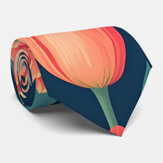 Tulp Retro Kleurrijk Gepersonaliseerd Patroon Stropdas (Opgerold)