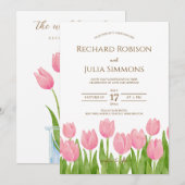 Tulp Romance Floral Pink Weddenschap Save The Date (Voorkant / Achterkant)