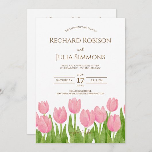 Tulp Romance Floral Pink Weddenschap Save The Date (Voorkant / Achterkant)