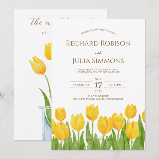Tulp Romance Floral Yellow Weddenschap Save The Date (Voorkant / Achterkant)